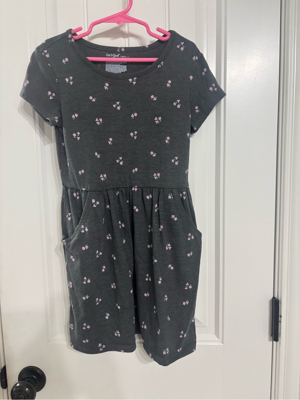 Cat & Jack Dark Gray Dress with Pink Floral Print and Pockets